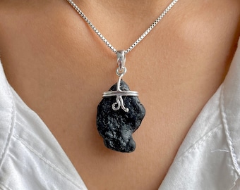 Tektite Pendant Necklace / 925 Sterling Silver / Healing Gemstone / Gift for her / Fancy Rough / Natural Tektite Jewelry / Statement Pendant
