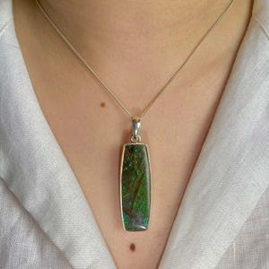 Ammolite Pendant / 925 Sterling Silver Pendant / Healing Gemstone / Gifts for her / Octagon Cab / Ammolite / Statement Ammolite Pendants
