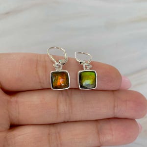 Ammolite Earring / 925 Sterling Silver Earring / Healing Gemstone / Gifts for her / Cushion Cab / Ammolite / Statement Ammolite Earrings