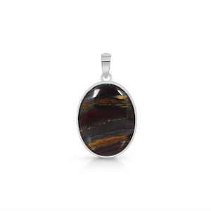 Iron Tiger Eye Pendant / 925 Sterling Silver Pendant / Healing Gemstone / Iron Tiger Eye Jewelry / Oval Cab / Iron Tiger Eye Pendants