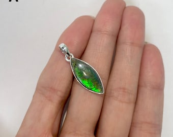 Ammolite Pendant / 925 Sterling Silver Pendant / Healing Gemstone / Gift for her / Ammolite Jewelry / Statement Ammolite Pendant