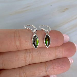 Ammolite Earring / 925 Sterling Silver Earring / Healing Gemstone / Gifts for her / Marquise Cab / Ammolite / Statement Ammolite Earrings