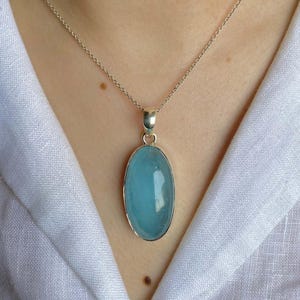 Aquamarine / Sterling Silver Pendant / Healing Gemstone / Gifts for her / Oval Cab / Statement Aquamarine Pendant
