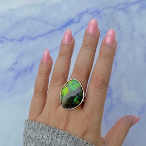 Ammolite Adjustable Ring / 925 Sterling Silver Ring / Healing Gemstone / Gifts for her / Fancy Cab / Ammolite / Statement Ammolite Rings