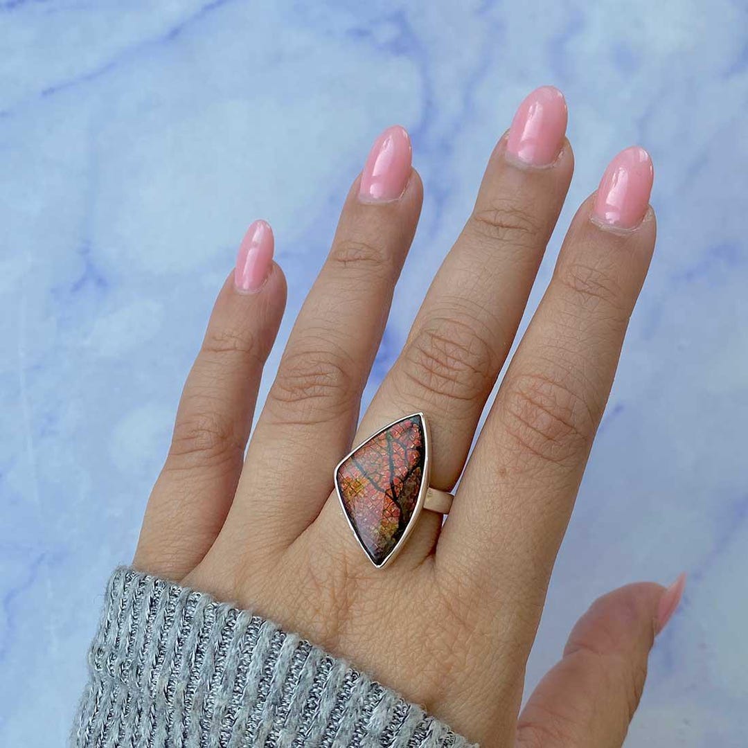 Ammolite Adjustable Ring / 925 Sterling Silver / Healing Gemstone ...