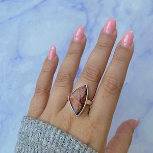 Ammolite Adjustable Ring / 925 Sterling Silver Ring / Healing Gemstone / Gifts for her / Fancy Cab / Ammolite / Statement Ammolite Rings