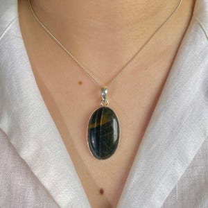 Blue Tiger Eye Pendant / 925 Sterling Silver Pendant / Healing Gemstone / Gifts for her / Oval Cab / Statement Blue Tiger Eye Pendants