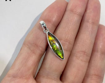 Ammolite Pendant / 925 Sterling Silver Pendant / Healing Gemstone / Gift for her / Ammolite Jewelry / Statement Ammolite Pendant