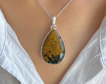 Colgante de jaspe oceánico / Plata de ley 925 / Piedra preciosa curativa / Regalo para ella / Joyería de jaspe oceánico / Colgante llamativo