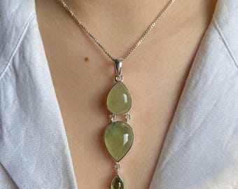 Prehnite, Tourmaline Pendant / 925 Sterling Silver / Healing Gemstone / Prehnite Jewelry / Gifts for her / Statement Pendant PRN-P-44.