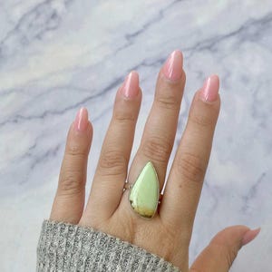 Lemon Chrysoprase Adjustable Ring / 925 Sterling Silver / Healing Gemstone / Gifts for her / Lemon Chrysoprase Jewelry /  Statement LCP-R-9.