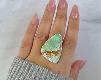 Variscite Adjustable Ring / 925 Sterling Silver / Healing Gemstone / Gift for her / Fancy Cab / Variscite Jewelry / Statement Ring VRC-R-48.