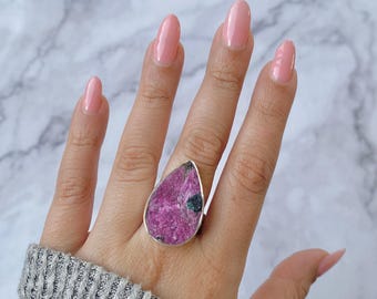 Cobalt Calcite Adjustable Ring / 925 Sterling Silver / Healing Gemstone / Gifts for her / Natural Cobalt Calcite Jewelry / Statement Ring