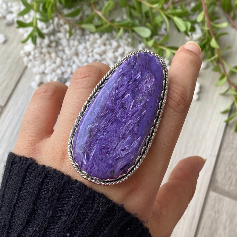 Charoite Ring Statement Jewelry Statement Ring 925 Sterling Silver Ring Gifts for her Birthstone Jewelry Boho Rings