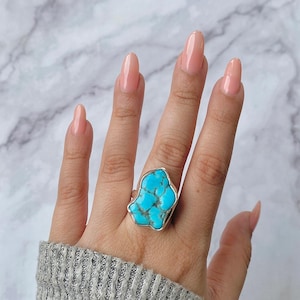 Raw Turquoise Adjustable Ring / Sterling Silver Ring / Healing Gemstone / Gifts for her / Turquoise Nugget / Statement Turquoise Ring