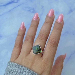 Ammolite Adjustable Ring / 925 Sterling Silver Ring / Healing Gemstone / Gifts for her / Octagon Cab / Ammolite / Statement Ammolite Rings