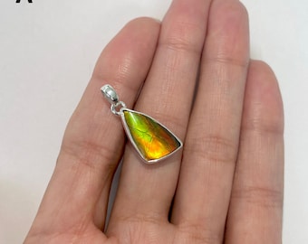 Ammolite Pendant / 925 Sterling Silver Pendant / Healing Gemstone / Gift for her / Ammolite Jewelry / Statement Ammolite Pendant