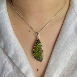 Ammolite Pendant / 925 Sterling Silver Pendant / Healing Gemstone / Gifts for her / Fancy Cab / Ammolite / Statement Ammolite Pendants