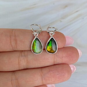 Ammolite Earring / 925 Sterling Silver Earring / Healing Gemstone / Gifts for her / Pear Cab / Ammolite Jewel / Statement Ammolite Earrings