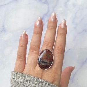 Anello regolabile in pietersite / Anello in argento sterling 925 / Pietra preziosa curativa / Regalo per lei / Cabochon ovale / Pietersite / Anello importante in pietersite