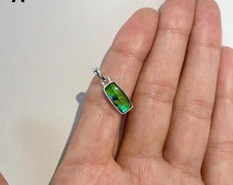 Collar con colgante de ammolita / Plata de ley 925 / Piedra preciosa curativa / Regalos para ella / Caballete octogonal / Joyería llamativa de ammolita