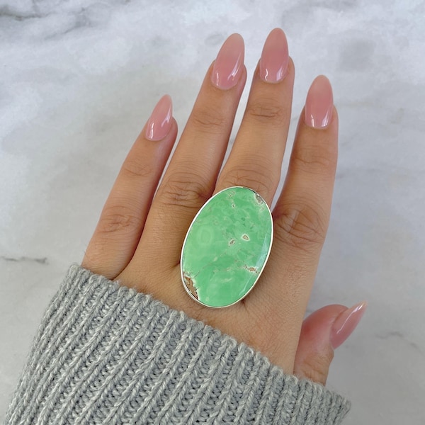 Variscite Adjustable Ring / 925 Sterling Silver / Healing Gemstone / Gifts for her / Oval Cab / Variscite Jewelry / Statement Ring VRC-R-41.