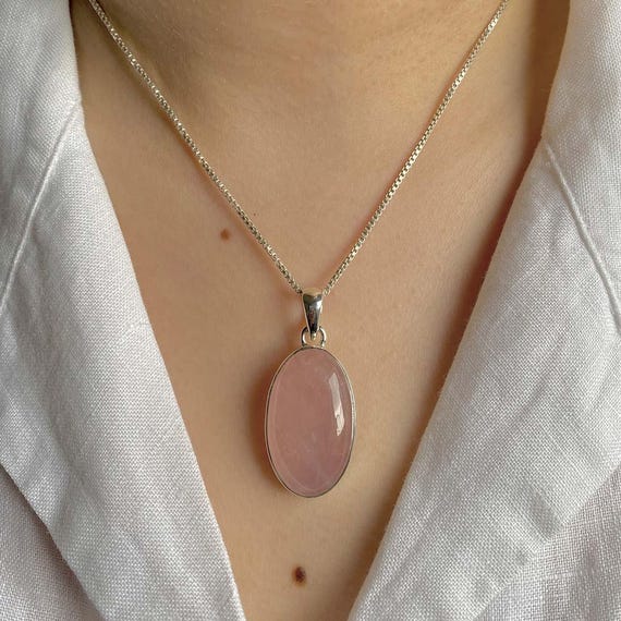 Ciondolo In Quarzo Rosa E Argento 925 - Pietra Preziosa Naturale - Regalo Bohémien Per Lei