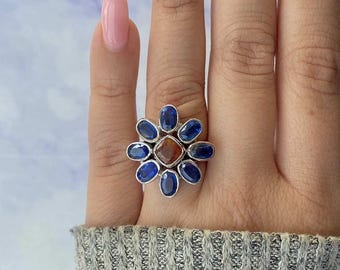Anillo ajustable de cianita / cianita naranja / anillo de plata de ley 925 / piedra preciosa curativa / regalo para ella / corte cojín / anillo delicado KYN-CCR-39.