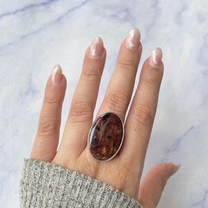 Anello regolabile in pietersite / Anello in argento sterling 925 / Pietra preziosa curativa / Regalo per lei / Cabochon ovale / Pietersite / Anello importante in pietersite