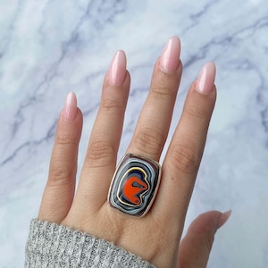 Fordite verstelbare ring / 925 sterlingzilveren ring / genezende edelsteen / Cadeaus voor haar / Octagon Cab / Fordite-sieraden / Statement Fordite
