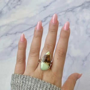 Lemon Chrysoprase Adjustable Ring / 925 Sterling Silver / Healing Gemstone / Gifts for her / Lemon Chrysoprase Jewelry / Statement LCP-R-24.