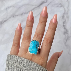 Raw Turquoise Adjustable Ring / Sterling Silver Ring / Healing Gemstone / Gifts for her / Turquoise Nugget / Statement Turquoise Ring