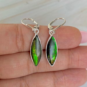 Ammolite Earring / 925 Sterling Silver Earring / Healing Gemstone / Gifts for her / Marquise Cab / Ammolite / Statement Ammolite Earrings