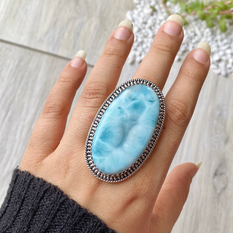 Larimar Ring Statement Jewelry Statement Ring 925 Sterling Silver Ring Gifts for her Birthstone Jewelry Handmade Ring Boho Rings