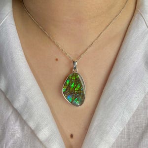 Ammolite Pendant / 925 Sterling Silver Pendant / Healing Gemstone / Gifts for her / Fancy Cab / Ammolite / Statement Ammolite Pendants