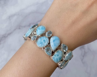 Larimar Bracelet / 925 Sterling Silver Bracelet / Healing Gemstone / Gifts for her / Pear Cab / Statement Larimar Bracelet