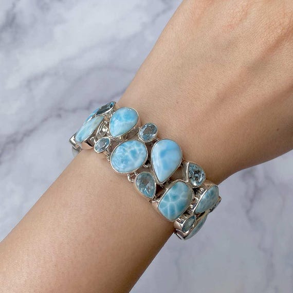 Larimar Bracelet 925 Sterling Silver Bracelet Healing Gemstone