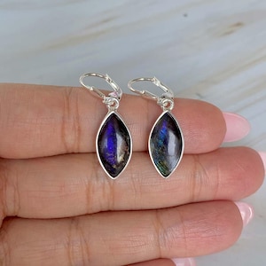 Ammolite Earring / 925 Sterling Silver Earring / Healing Gemstone / Gifts for her / Marquise Cab / Ammolite / Statement Ammolite Earrings