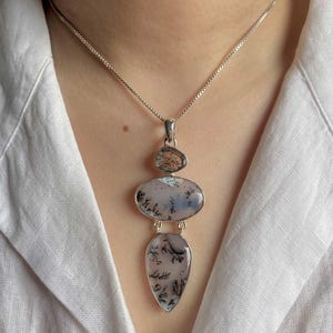 Dendritic Agate, Black Rutile Pendant / 925 Sterling Silver Pendant / Healing Gemstone / Gifts for her / Statement Dendritic Agate Pendants
