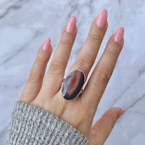 Botswana Achat Verstellbarer Ring / 925 Sterling Silber / Heilstein / Geschenke für Sie / Oval Cab / Statement Botswana Achat verstellbar