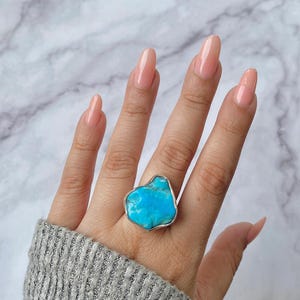 Raw Turquoise Adjustable Ring / Sterling Silver Ring / Healing Gemstone / Gifts for her / Turquoise Nugget / Statement Adjustable Ring