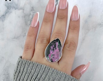 Cobalt Calcite Adjustable Ring / 925 Sterling Silver / Healing Gemstone / Gifts for her / Natural Cobalt Calcite Jewellery / Statement Ring