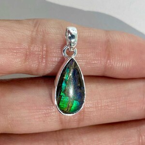 Ammolite Pendant / 925 Sterling Silver Pendant / Healing Gemstone / Gifts for her / Pear Cab / Ammolite Jewelry / Statement AML-P-253.