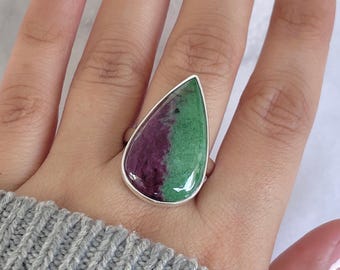 Ruby Zoisite Adjustable Ring / 925 Sterling Silver / Healing Gemstone / Gifts for her /Ruby Zoisite Statement Ring