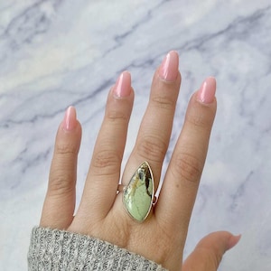 Lemon Chrysoprase Adjustable Ring / 925 Sterling Silver / Healing Gemstone / Gifts for her / Lemon Chrysoprase Jewelry /  Statement LCP-R-3.