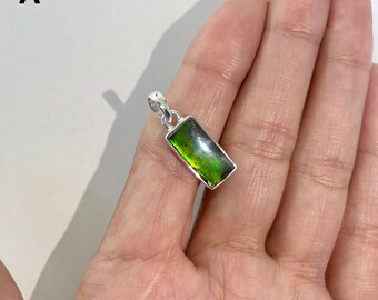 Collar con colgante de ammolita / Plata de ley 925 / Piedra preciosa curativa / Regalos para ella / Caballete octogonal / Joyería llamativa de ammolita