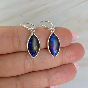 Ammolite Earring / 925 Sterling Silver Earring / Healing Gemstone / Gifts for her / Marquise Cab / Ammolite / Statement Ammolite Earrings