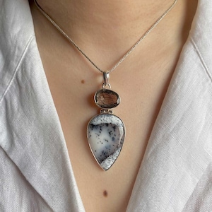 Dendritic Agate, Black Rutile Pendant / 925 Sterling Silver Pendant / Healing Gemstone / Gifts for her / Statement Dendritic Agate Pendants