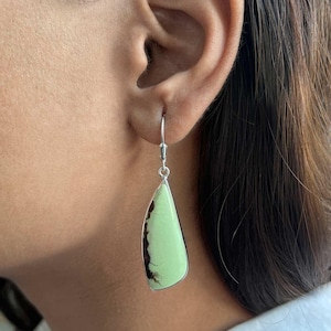 Lemon Chrysoprase Earring / 925 Sterling Silver Earring / Healing Gemstone / Gifts for her / Fancy Cab /  Lemon Chrysoprase Earrings