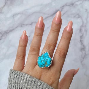 Raw Turquoise Adjustable Ring / Sterling Silver Ring / Healing Gemstone / Gifts for her / Turquoise Nugget / Statement Turquoise Ring